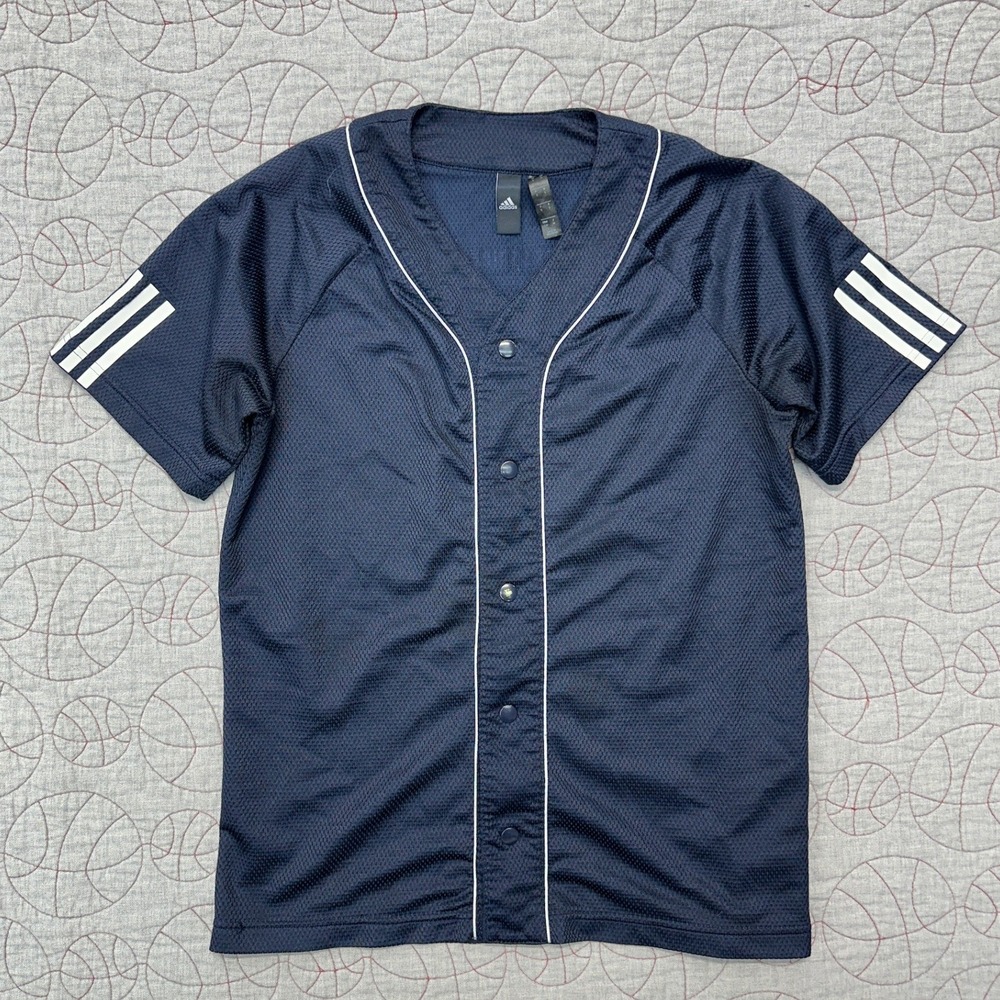 Adidas Baseball Jersey Navy Blue Three Stripe Life Mesh / Mens Small